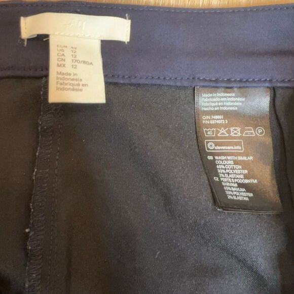 H&M Navy Blue Side Zip Back Slit Pockets Skinny Leg Trouser Pants, Women’s 12 - Picture 5 of 10